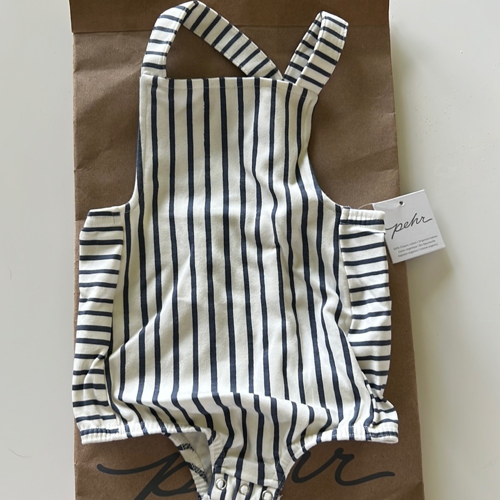 Blue and white stripe romper